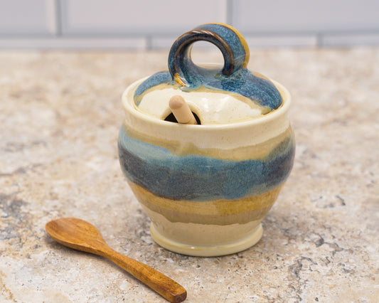 Lidded Pottery Sugar Bowl, Salt Cellar, or Honey Jar: Handmade Stoneware Ceramic Pot