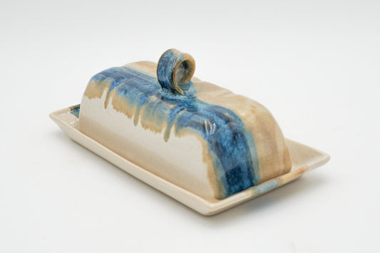 Ceramic Covered Butter Dish: Handmade Pottery with Lid and Handle Glazed to Add Color