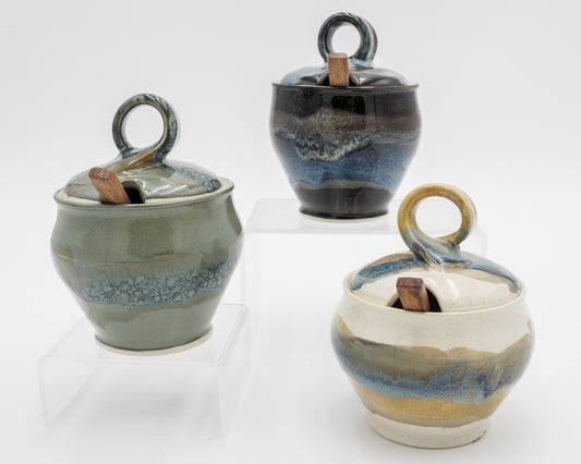 Lidded Pottery Sugar Bowl, Salt Cellar, or Honey Jar: Handmade Stoneware Ceramic Pot