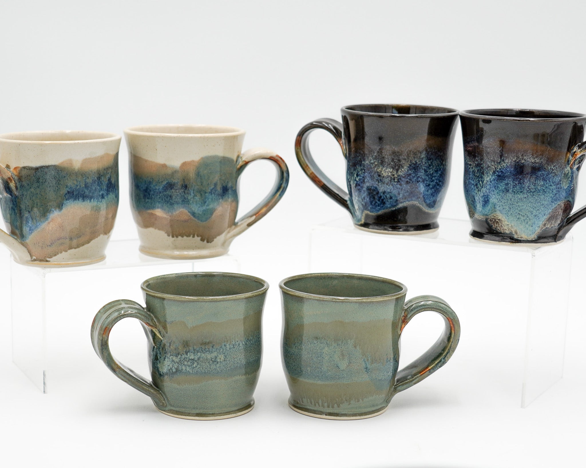 Pair of 6 oz Pottery Mini Mugs: Handmade Wheel Thrown Stoneware Glazed Colorfully