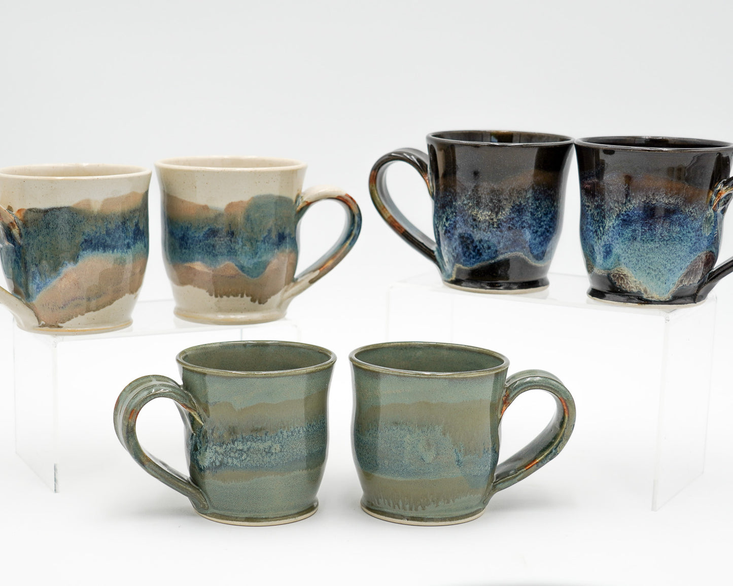 Pair of 6 oz Pottery Mini Mugs: Handmade Wheel Thrown Stoneware Glazed Colorfully