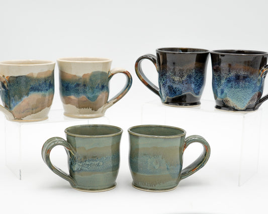 Pair of 6 oz Pottery Mini Mugs: Handmade Wheel Thrown Stoneware Glazed Colorfully