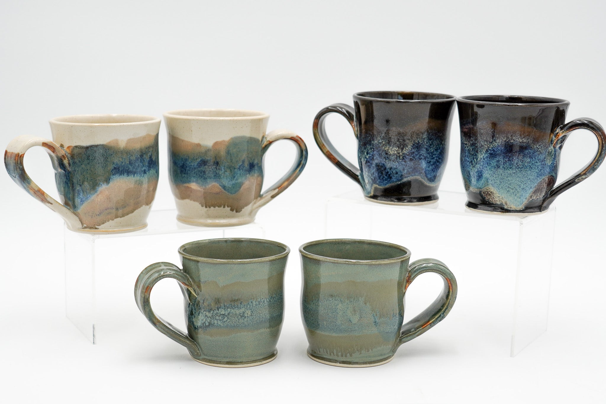 Pair of 6 oz Pottery Mini Mugs: Handmade Wheel Thrown Stoneware Glazed Colorfully