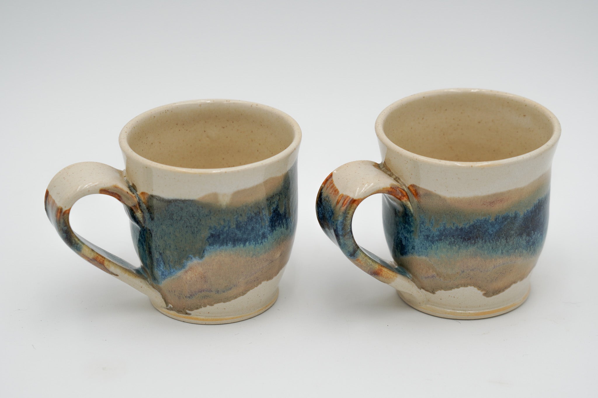 Pair of 6 oz Pottery Mini Mugs: Handmade Wheel Thrown Stoneware Glazed Colorfully
