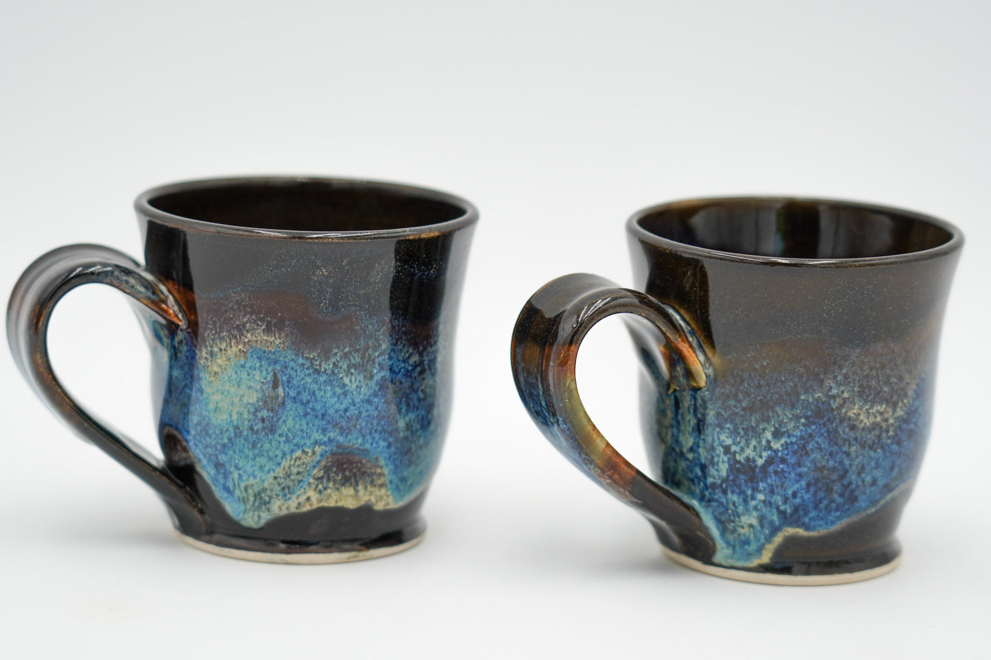 Pair of 6 oz Pottery Mini Mugs: Handmade Wheel Thrown Stoneware Glazed Colorfully