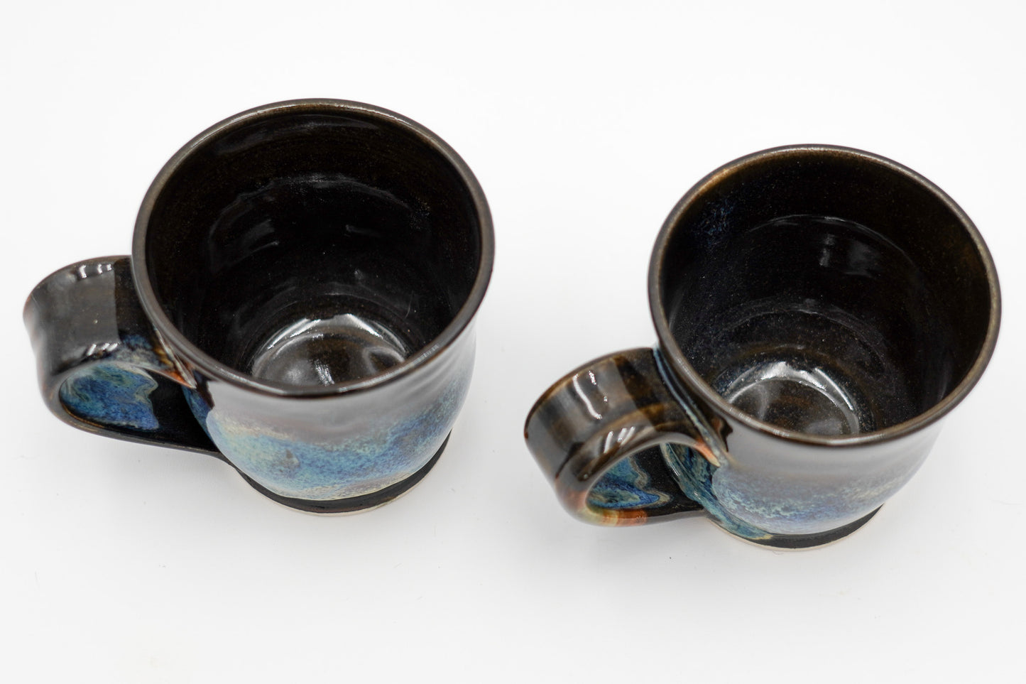 Pair of 6 oz Pottery Mini Mugs: Handmade Wheel Thrown Stoneware Glazed Colorfully