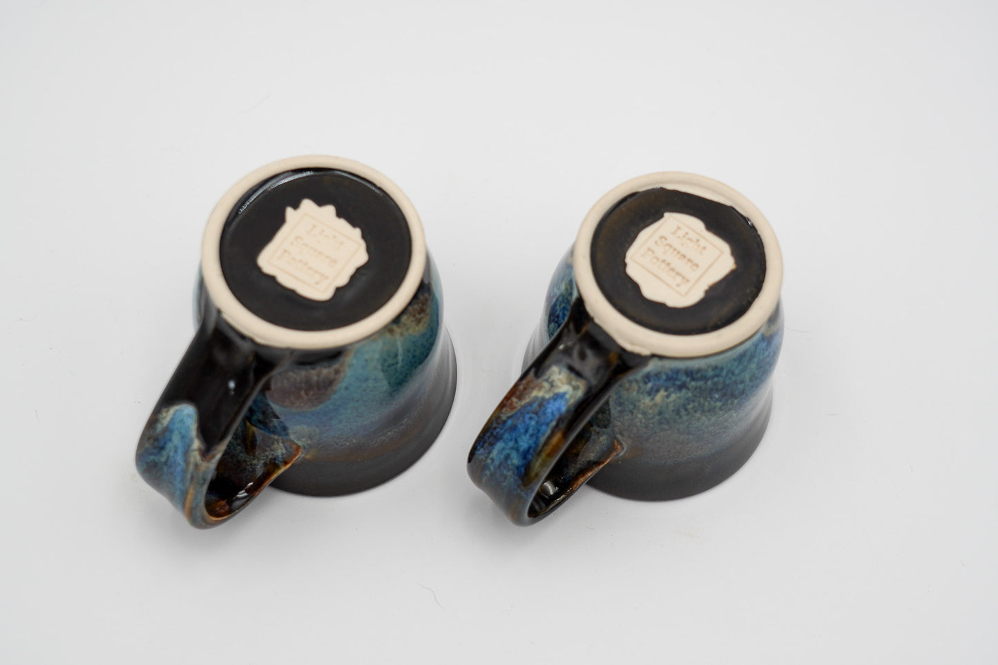 Pair of 6 oz Pottery Mini Mugs: Handmade Wheel Thrown Stoneware Glazed Colorfully