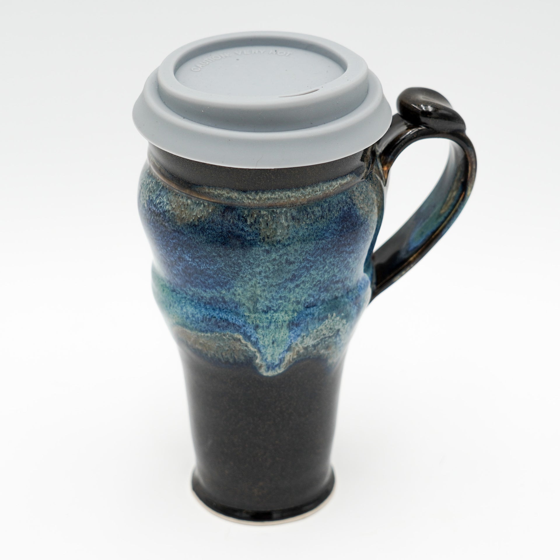 Handmade Pottery Travel Mug: 20 Ounce Ceramic Coffee Mug Lidded and Th   Light Square Pottery