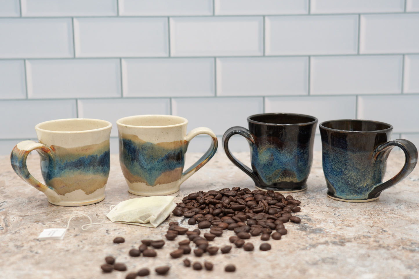 Pair of 6 oz Pottery Mini Mugs: Handmade Wheel Thrown Stoneware Glazed Colorfully