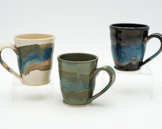 8 oz Small Pottery Mug: Stoneware Coffee Cup with Pulled Handle and Colorful Glazing