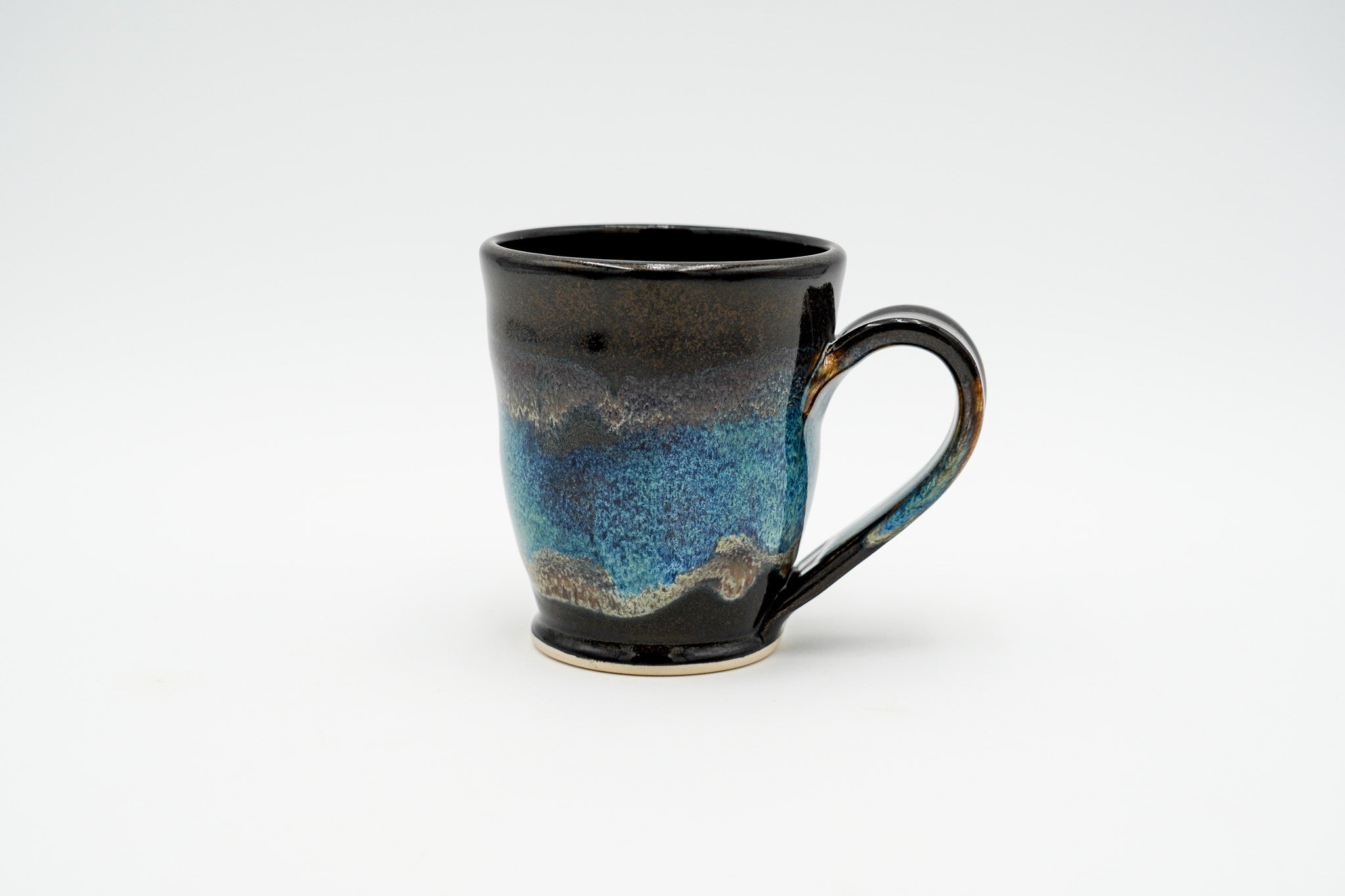 8 oz Small Pottery Mug: Stoneware Coffee Cup with Pulled Handle and Colorful Glazing