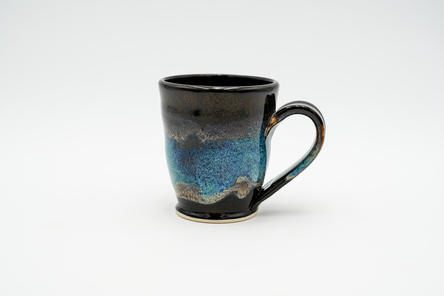 8 oz Small Pottery Mug: Stoneware Coffee Cup with Pulled Handle and Colorful Glazing