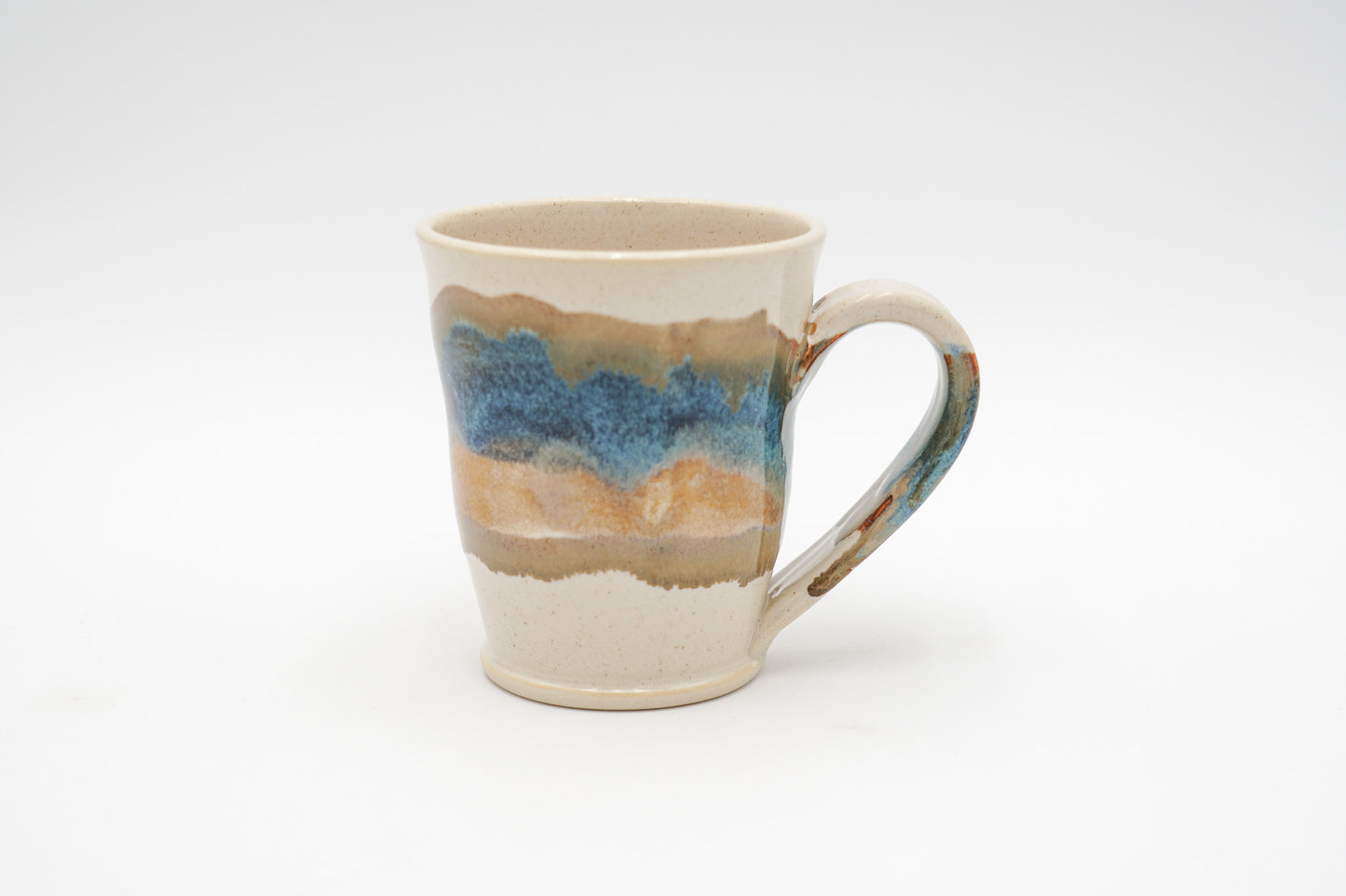8 oz Small Pottery Mug: Stoneware Coffee Cup with Pulled Handle and Colorful Glazing