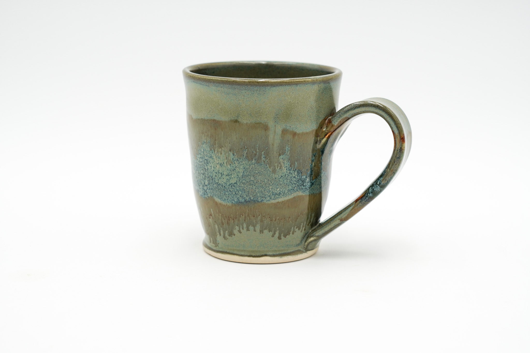 8 oz Small Pottery Mug: Stoneware Coffee Cup with Pulled Handle and Colorful Glazing