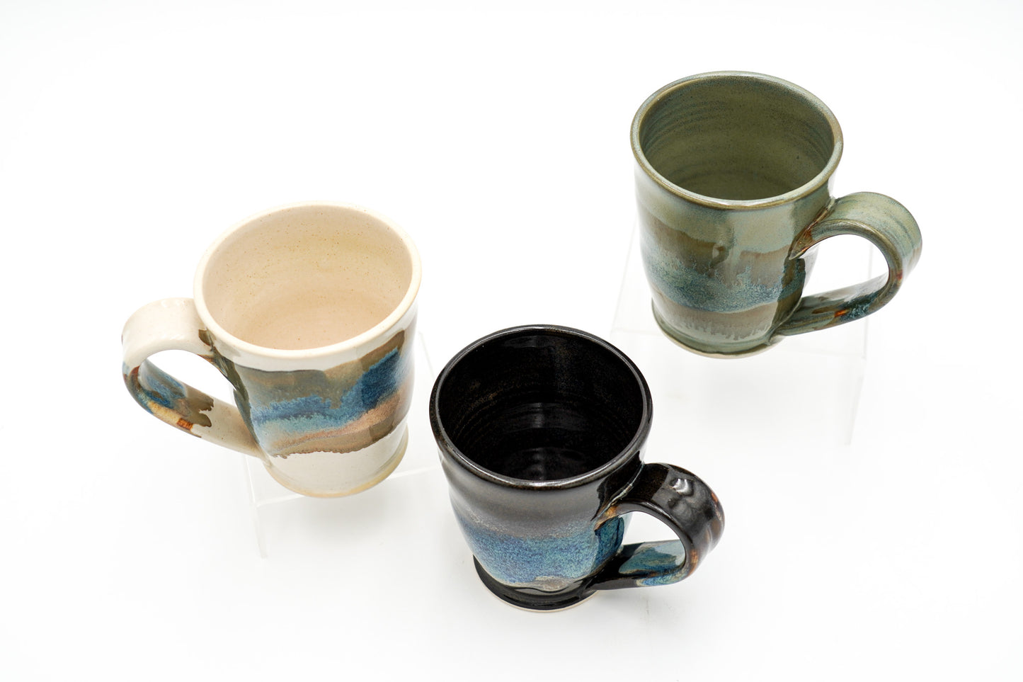 8 oz Small Pottery Mug: Stoneware Coffee Cup with Pulled Handle and Colorful Glazing
