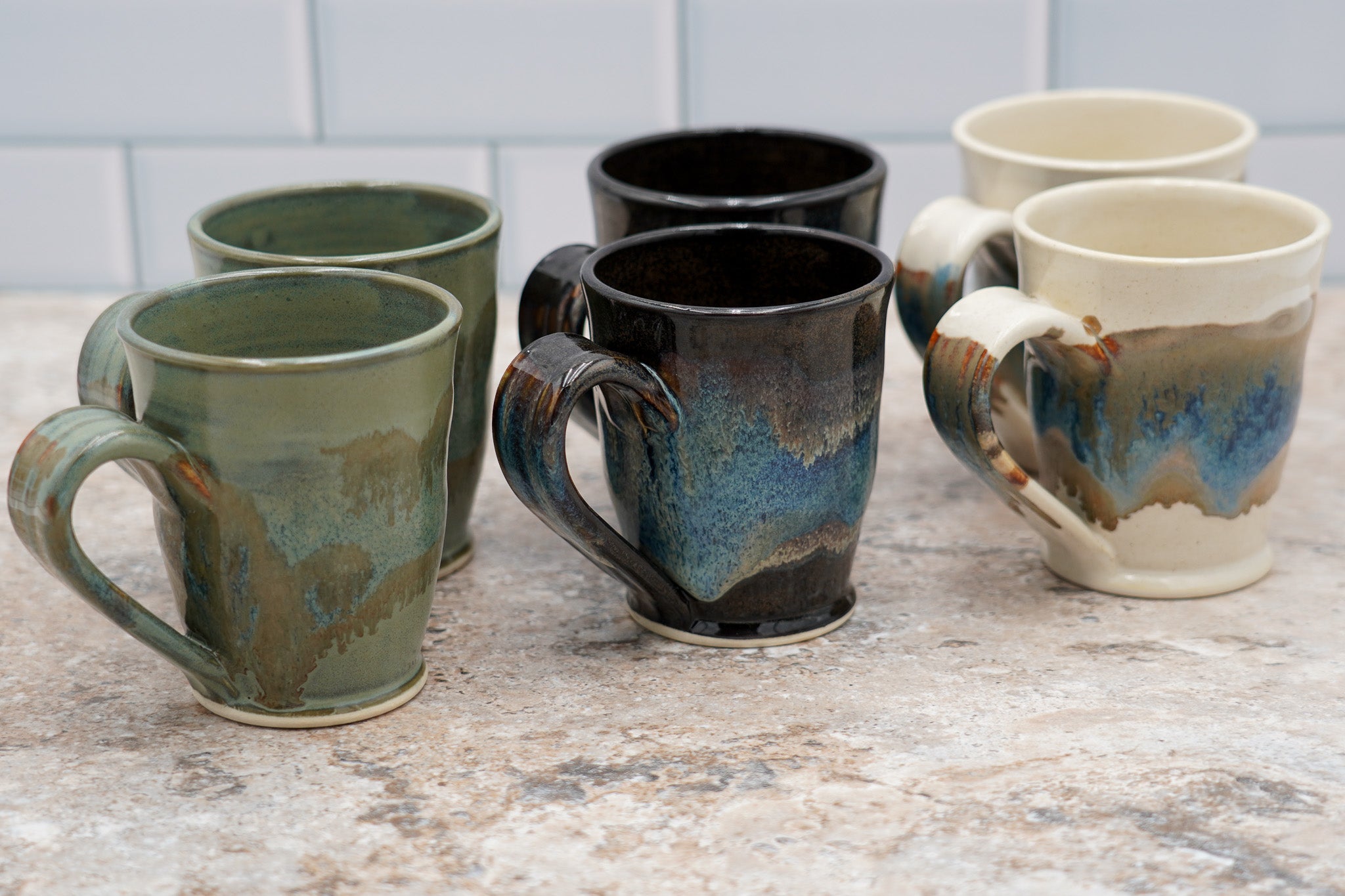 8 oz Small Pottery Mug: Stoneware Coffee Cup with Pulled Handle and Colorful Glazing