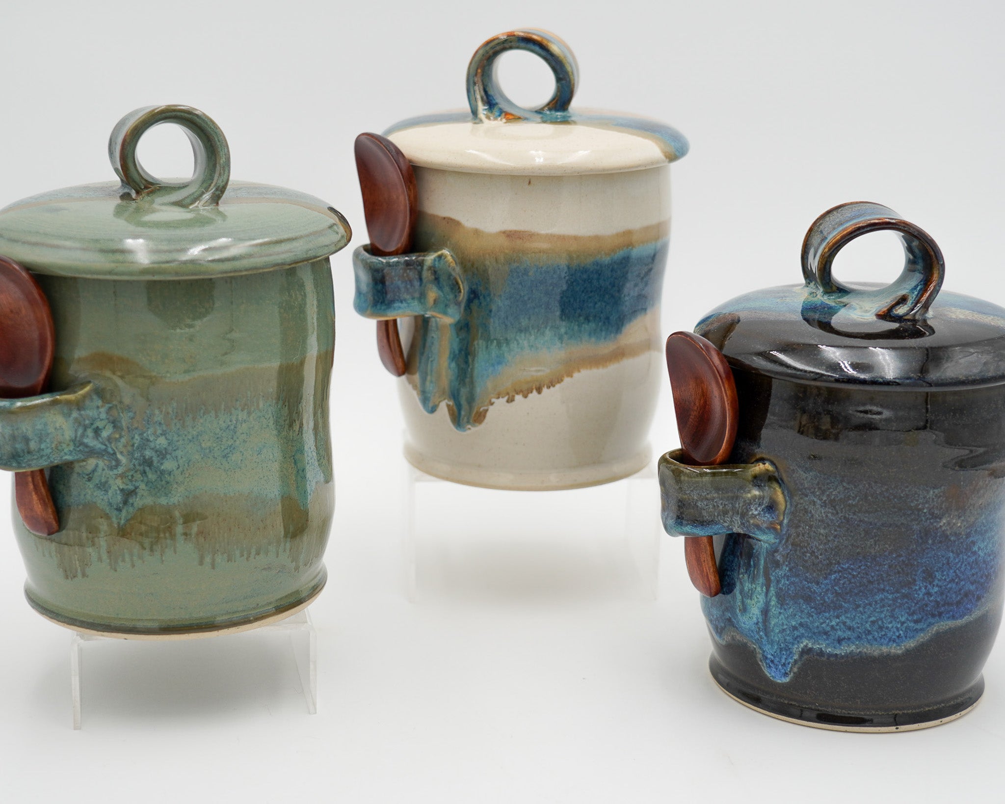 Stoneware Coffee Canister Wheel Thrown with Lid - Spoon Included