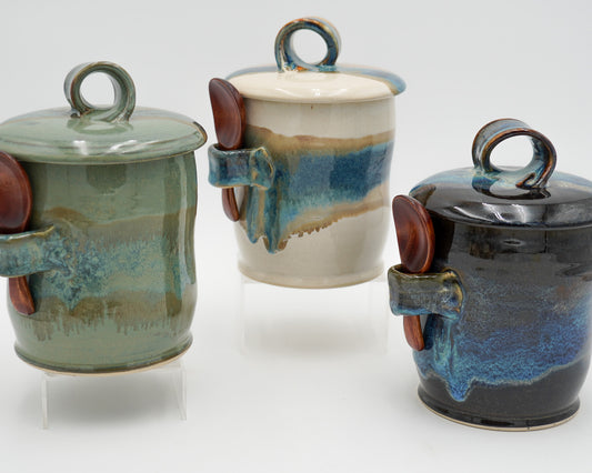 Stoneware Coffee Canister Wheel Thrown with Lid - Spoon Included