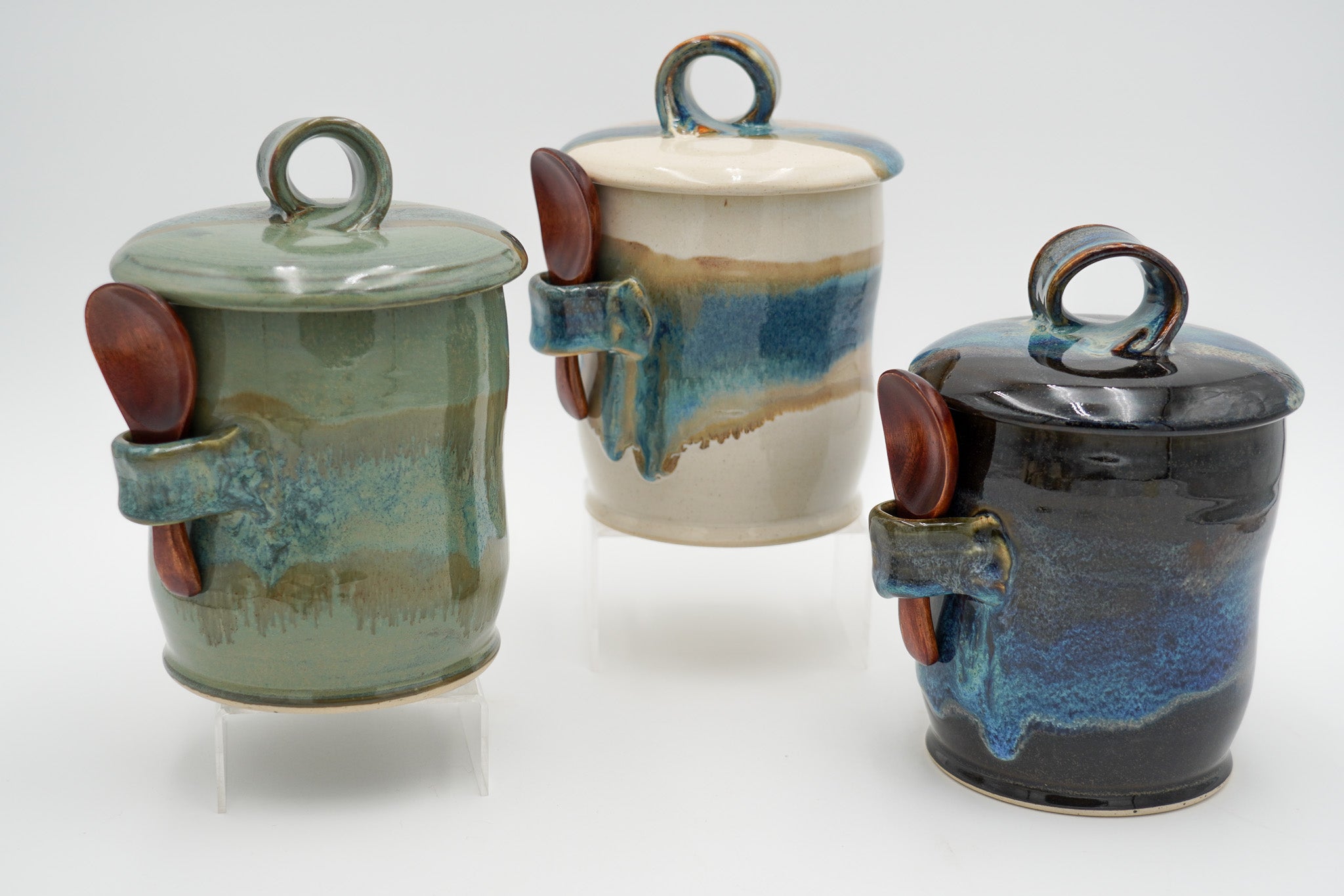 Stoneware Coffee Canister Wheel Thrown with Lid - Spoon Included