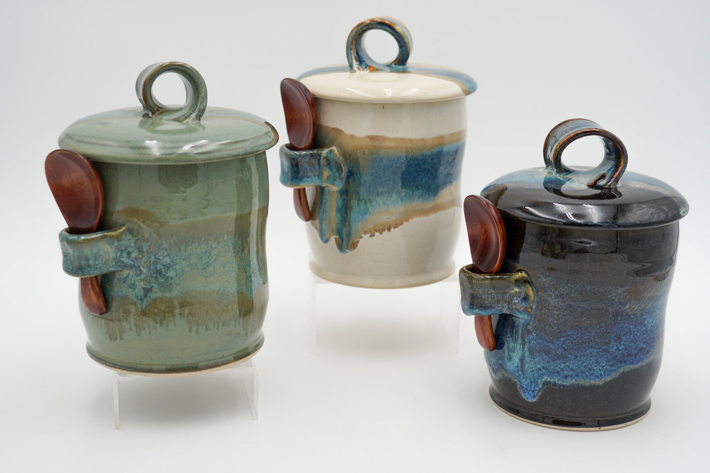 Stoneware Coffee Canister Wheel Thrown with Lid - Spoon Included