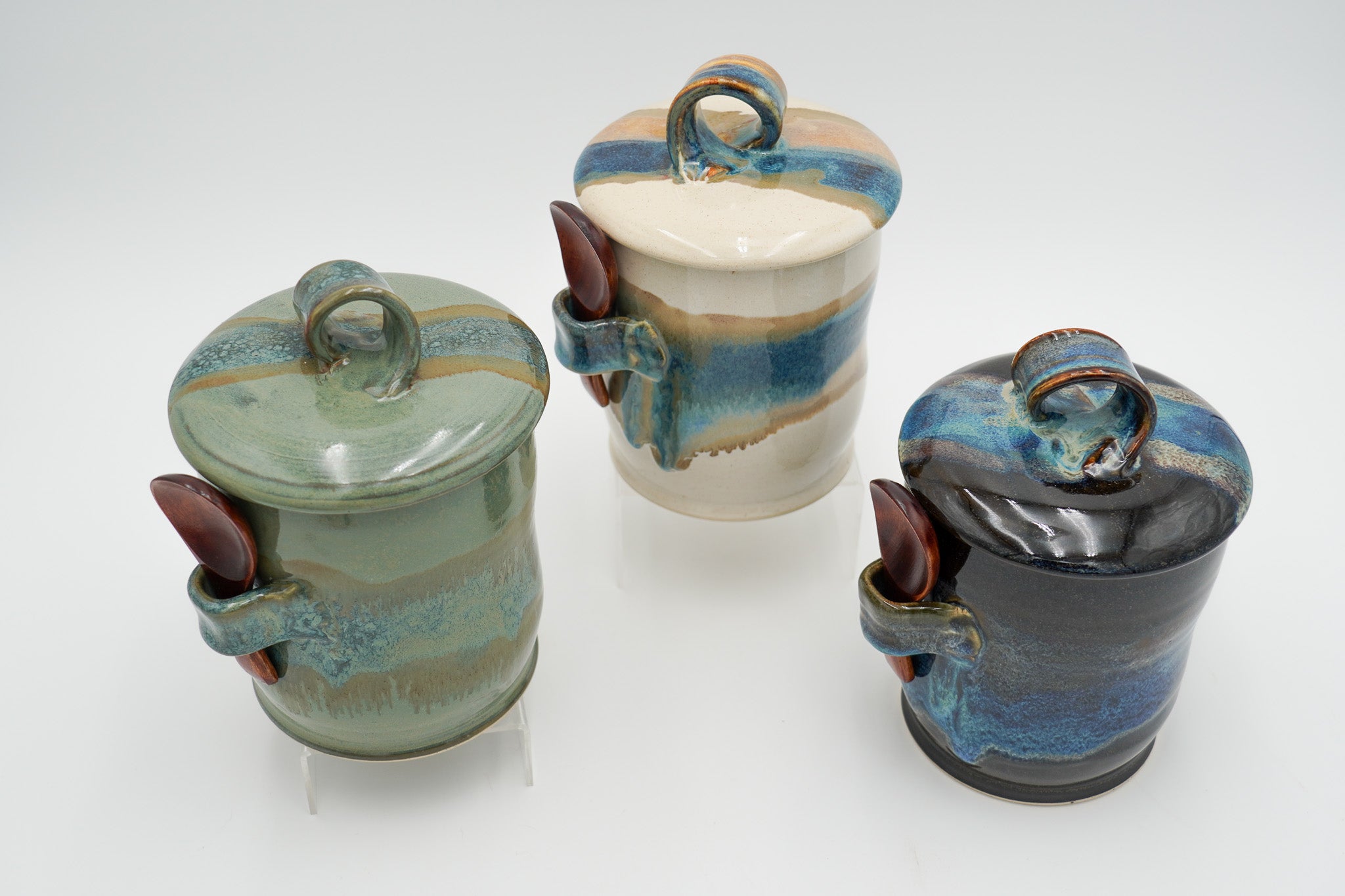 Stoneware Coffee Canister Wheel Thrown with Lid - Spoon Included