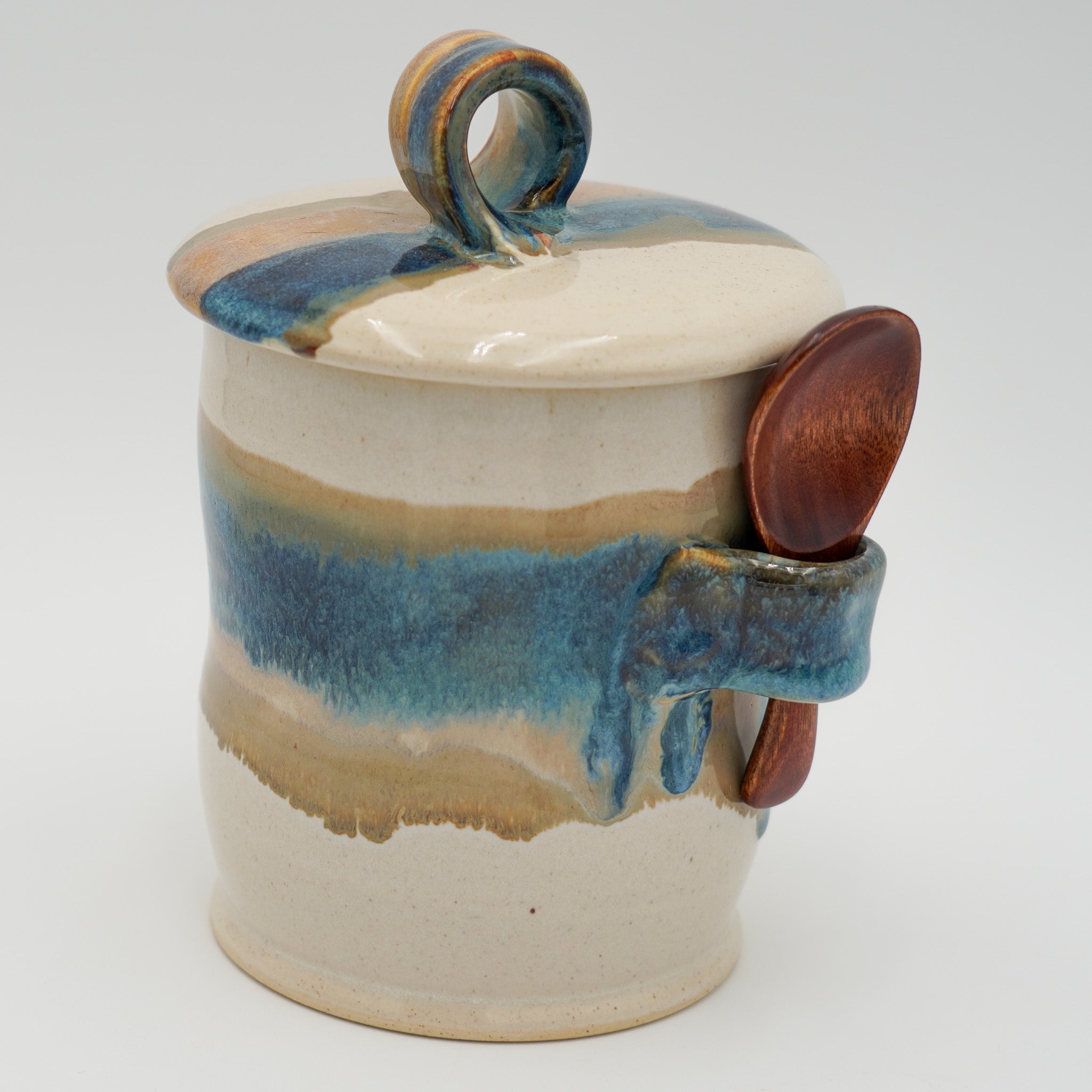 Stoneware Coffee Canister Wheel Thrown with Lid - Spoon Included