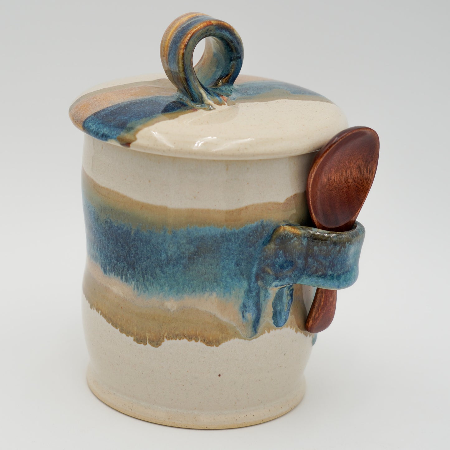 Stoneware Coffee Canister Wheel Thrown with Lid - Spoon Included