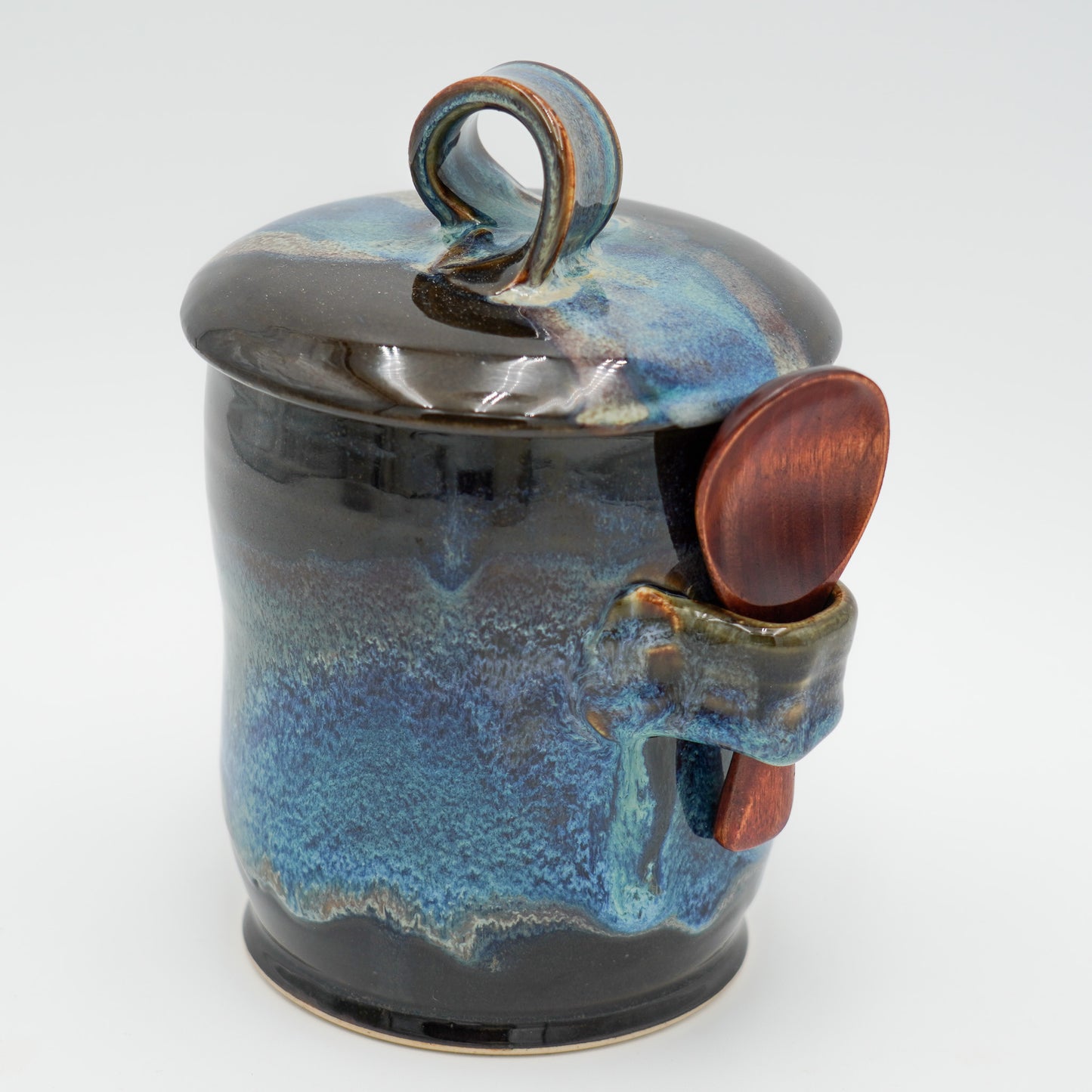 Stoneware Coffee Canister Wheel Thrown with Lid - Spoon Included