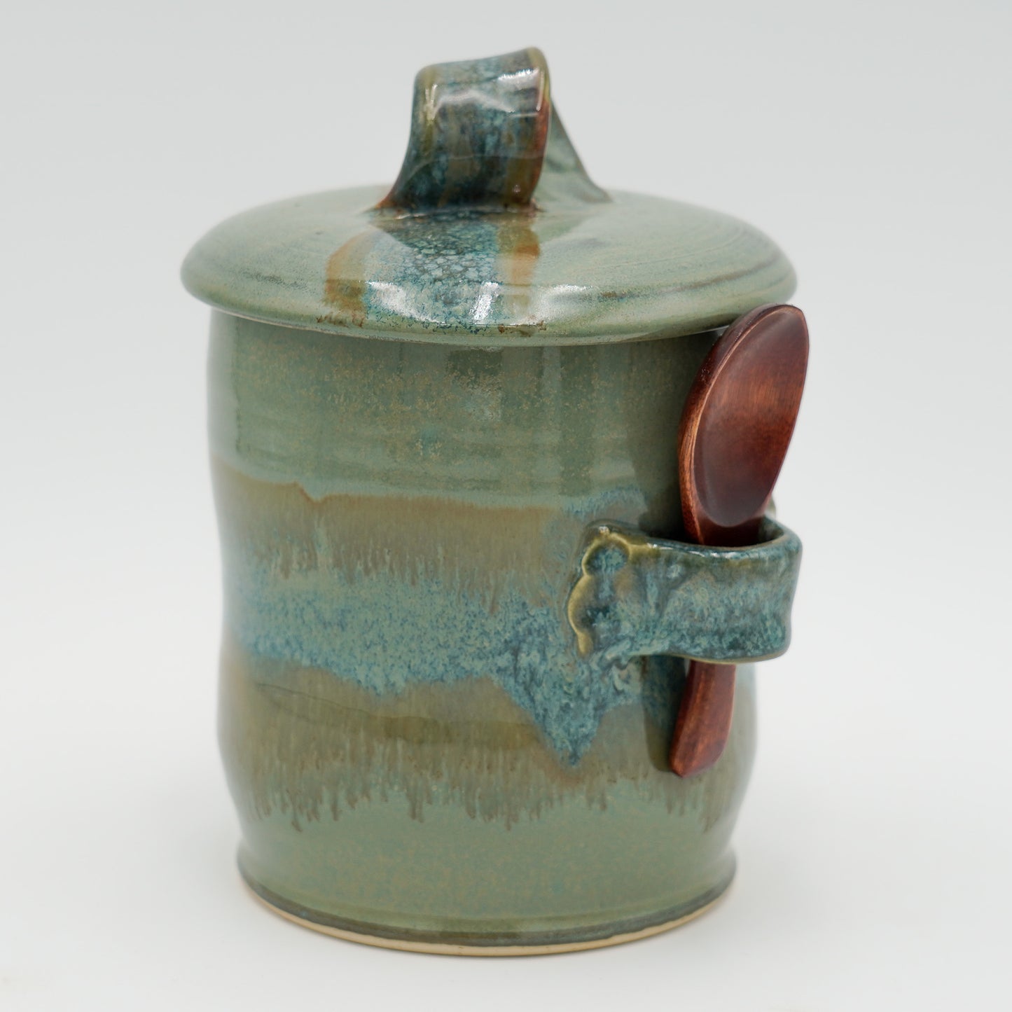 Stoneware Coffee Canister Wheel Thrown with Lid - Spoon Included