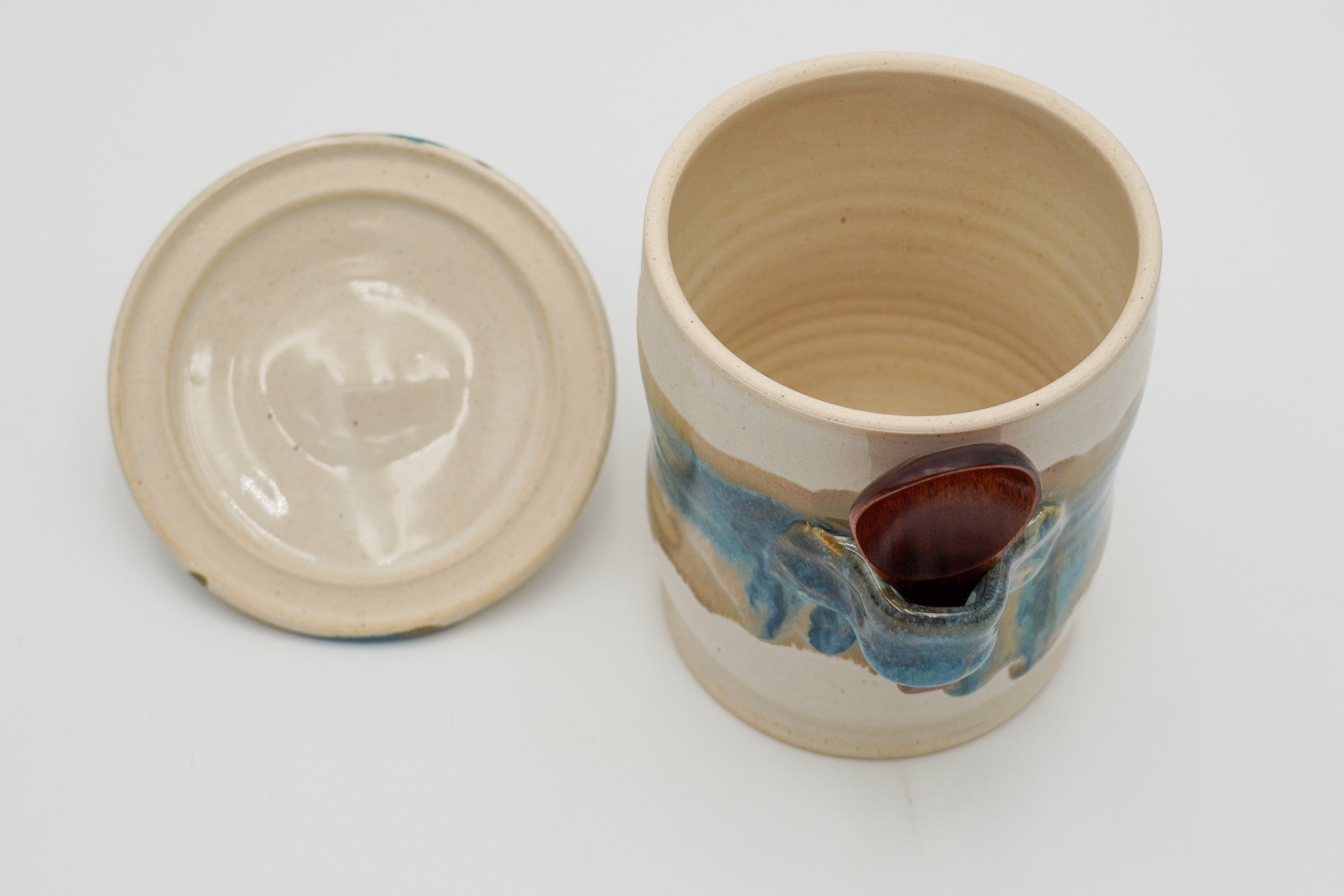 Stoneware Coffee Canister Wheel Thrown with Lid - Spoon Included