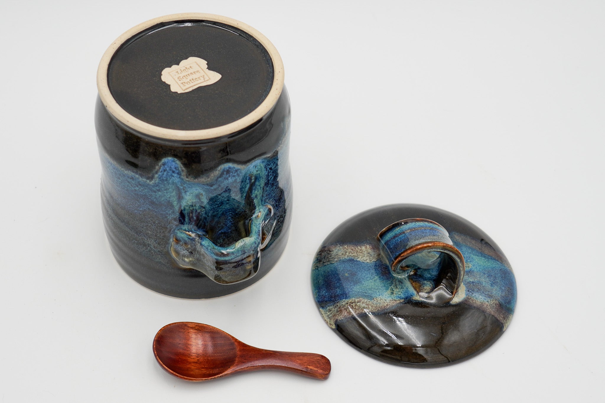 Stoneware Coffee Canister Wheel Thrown with Lid - Spoon Included