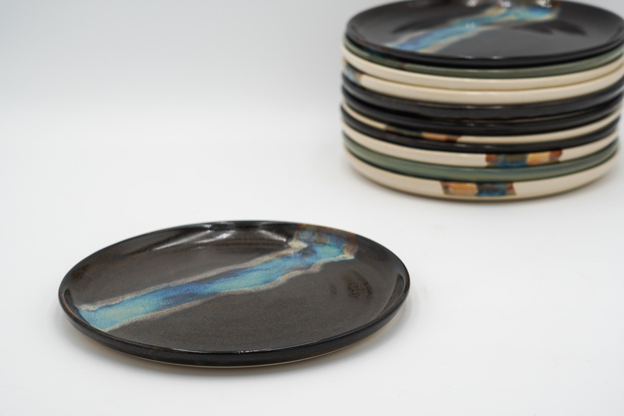 Handmade Stoneware Lunch Plate: Modern Coupe Style, Stackable - 8.25"