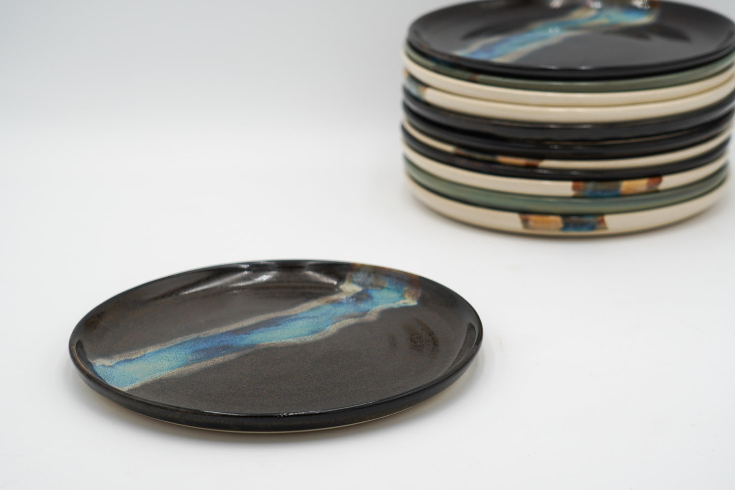 Handmade Stoneware Lunch Plate: Modern Coupe Style, Stackable - 8.25"