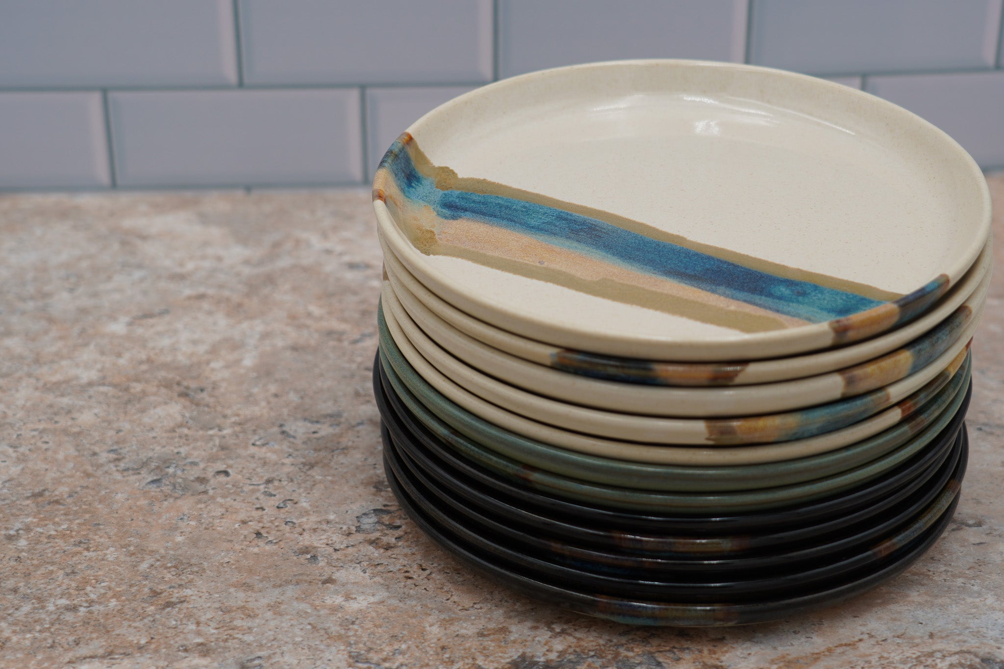 Handmade Stoneware Lunch Plate: Modern Coupe Style, Stackable - 8.25"