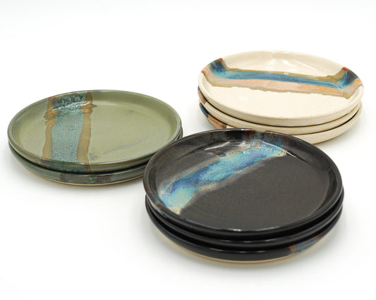 Stoneware Dessert Plate: Modern Coupe Style Wheel Thrown Handmade Pottery Dish, Stackable - 6.25"