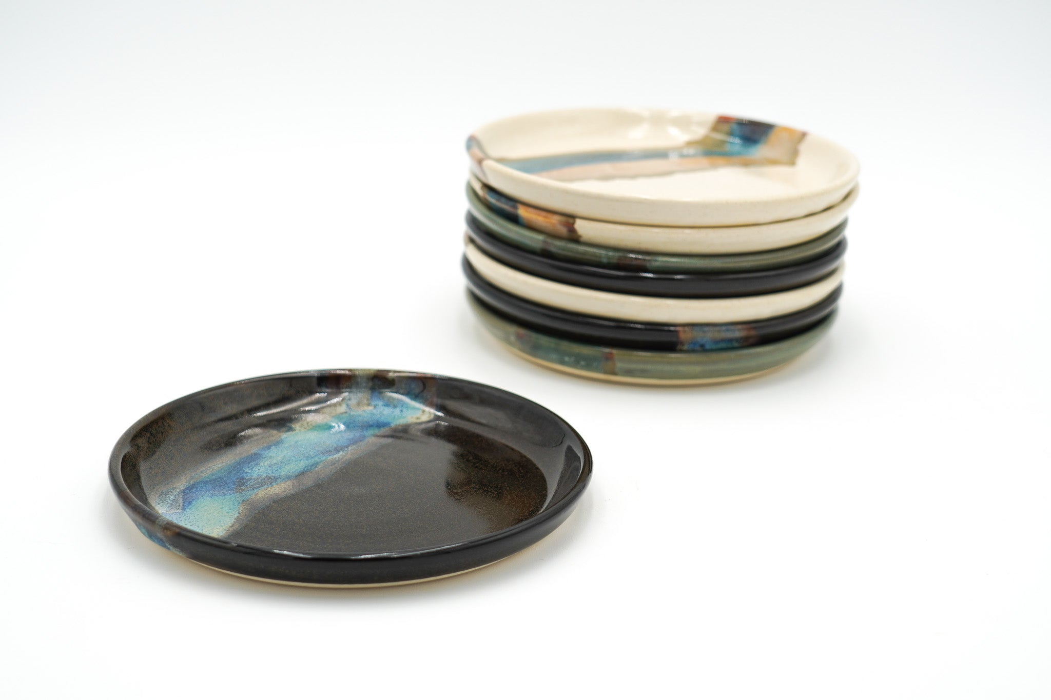 Stoneware Dessert Plate: Modern Coupe Style Wheel Thrown Handmade Pottery Dish, Stackable - 6.25"