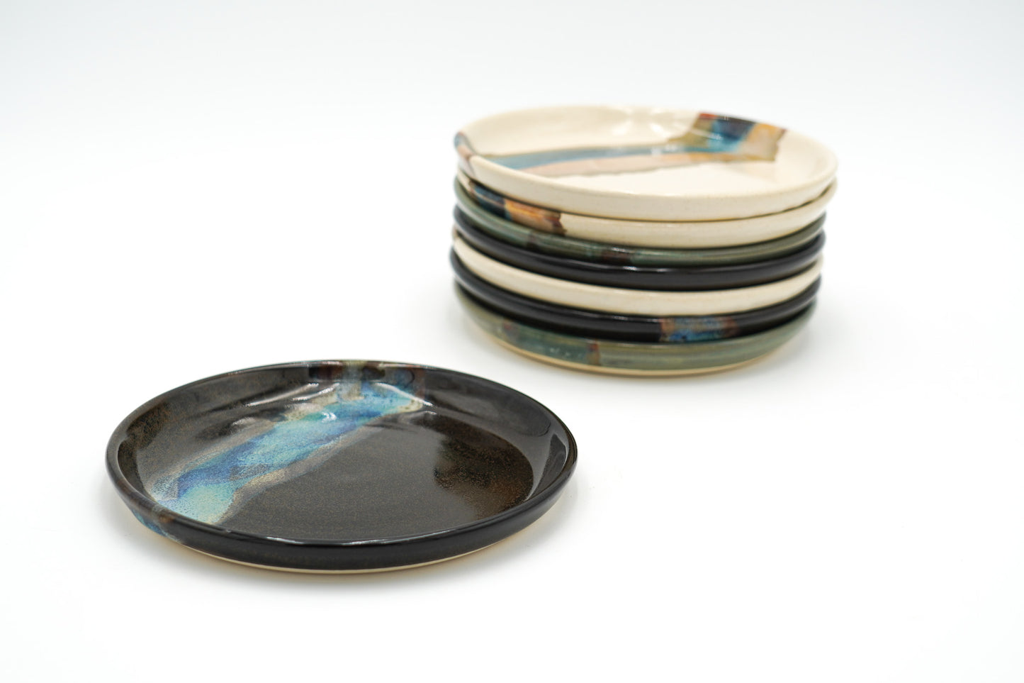 Stoneware Dessert Plate: Modern Coupe Style Wheel Thrown Handmade Pottery Dish, Stackable - 6.25"
