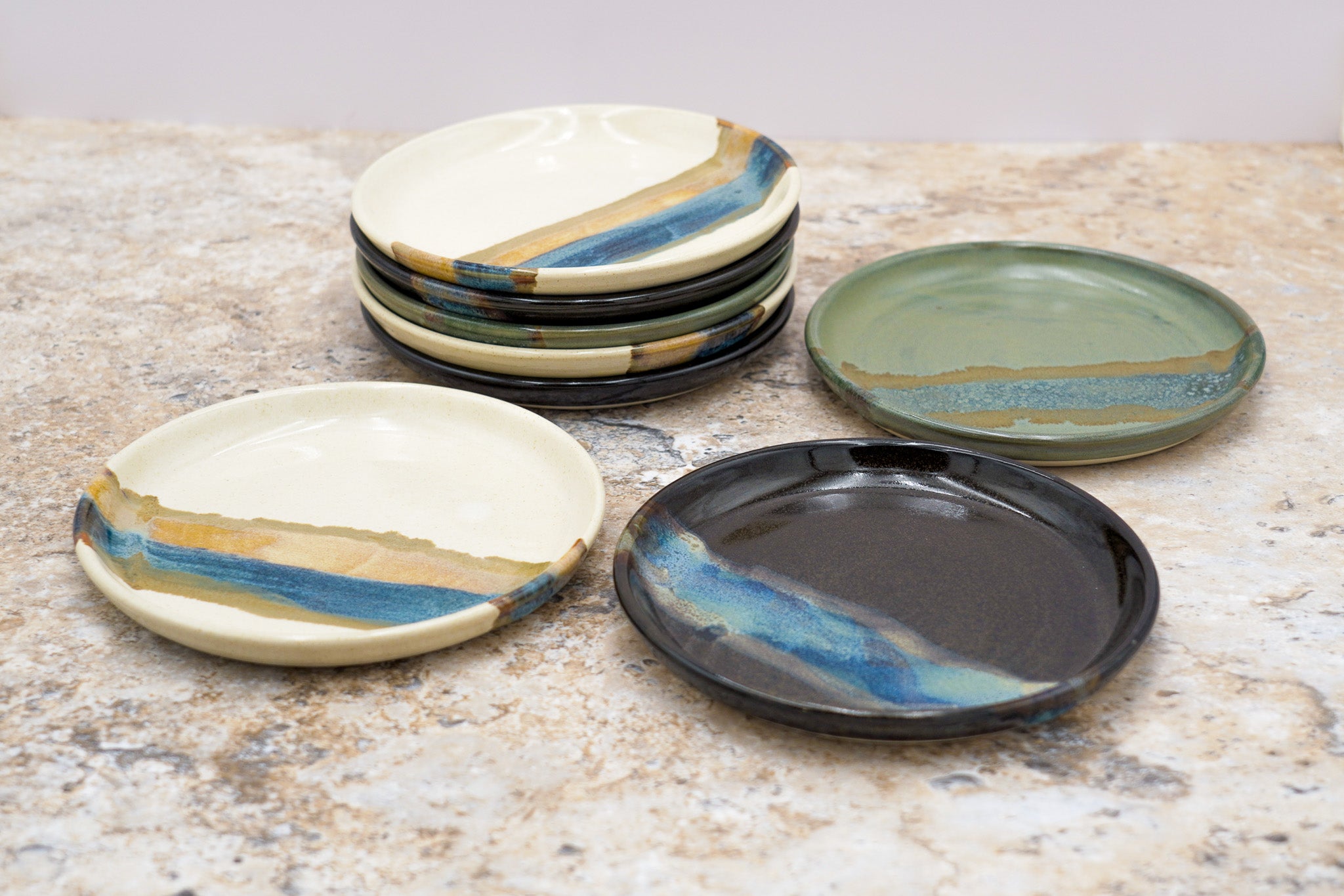Stoneware Dessert Plate: Modern Coupe Style Wheel Thrown Handmade Pottery Dish, Stackable - 6.25"