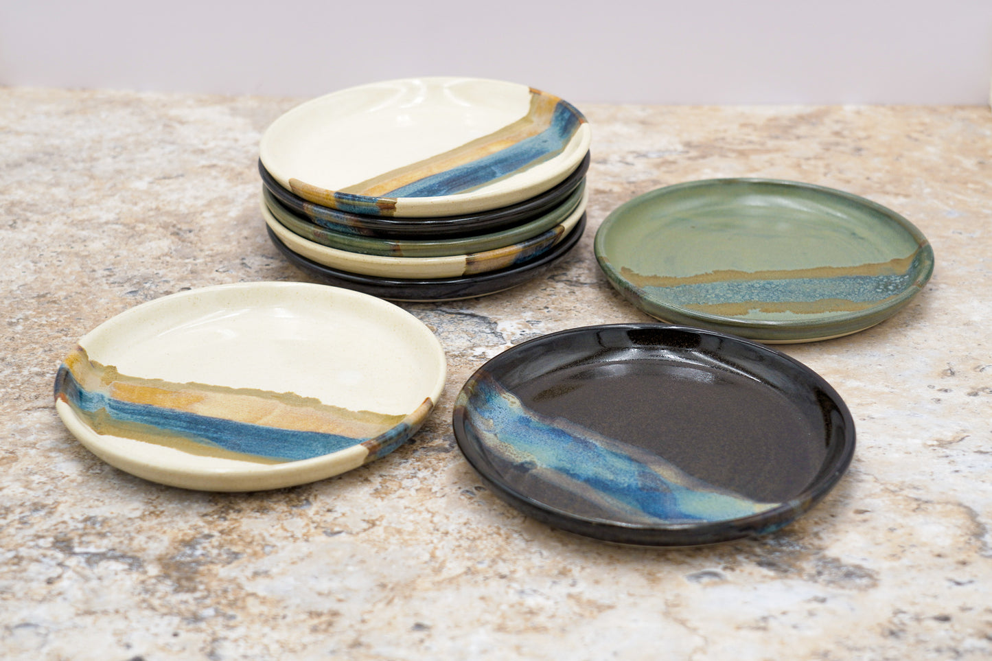 Stoneware Dessert Plate: Modern Coupe Style Wheel Thrown Handmade Pottery Dish, Stackable - 6.25"