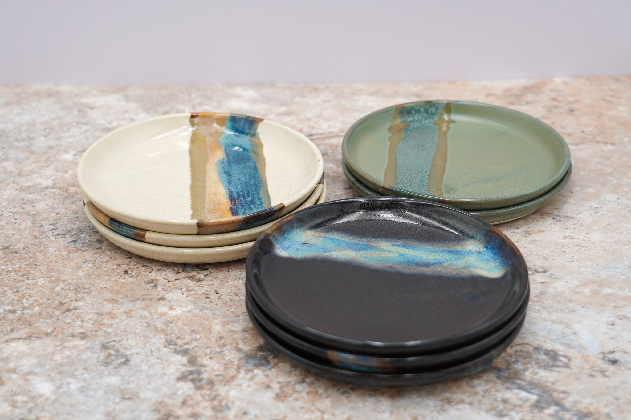 Stoneware Dessert Plate: Modern Coupe Style Wheel Thrown Handmade Pottery Dish, Stackable - 6.25"