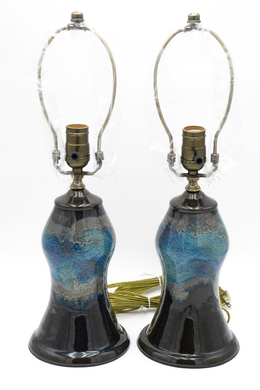 Handmade Ceramic Lamps Colorfully Glazed Stoneware Pottery Lights for End Tables or Bedside Nightstands