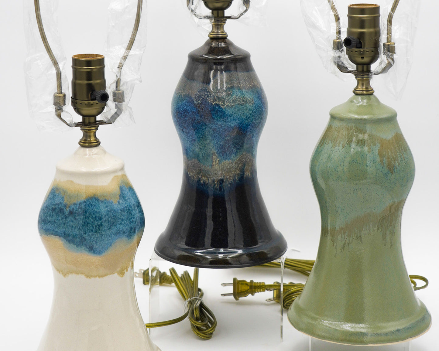 Handmade Ceramic Lamps Colorfully Glazed Stoneware Pottery Lights for End Tables or Bedside Nightstands