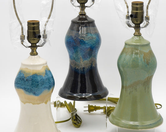 Handmade Ceramic Lamps Colorfully Glazed Stoneware Pottery Lights for End Tables or Bedside Nightstands