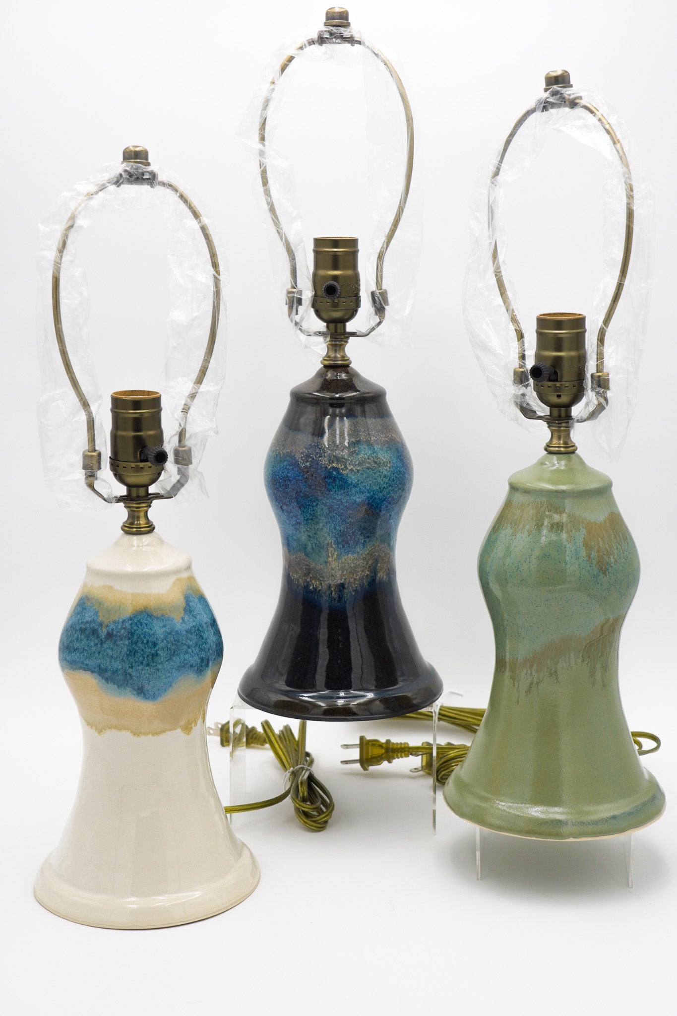 Handmade Ceramic Lamps Colorfully Glazed Stoneware Pottery Lights for End Tables or Bedside Nightstands