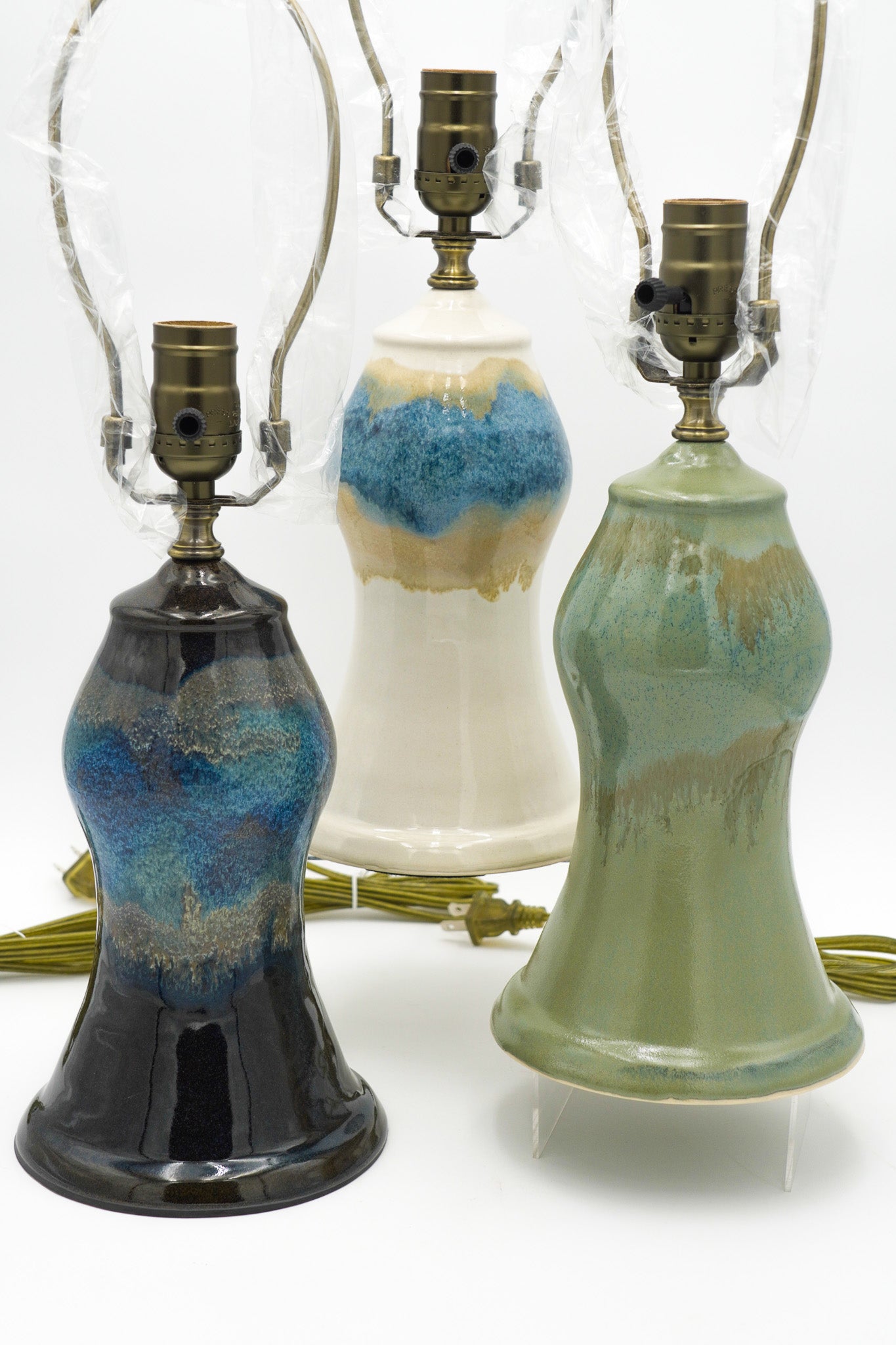 Handmade Ceramic Lamps Colorfully Glazed Stoneware Pottery Lights for End Tables or Bedside Nightstands