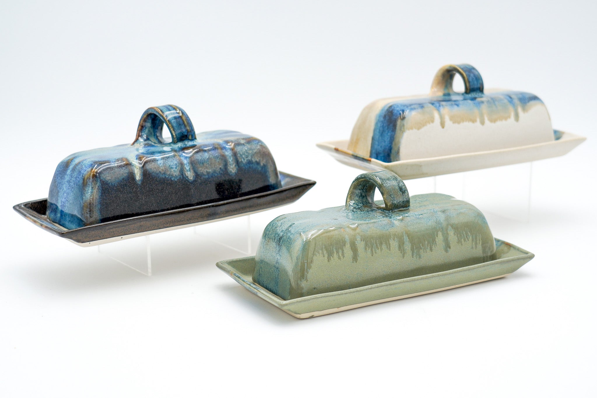 Ceramic Covered Butter Dish: Handmade Pottery with Lid and Handle Glazed to Add Color