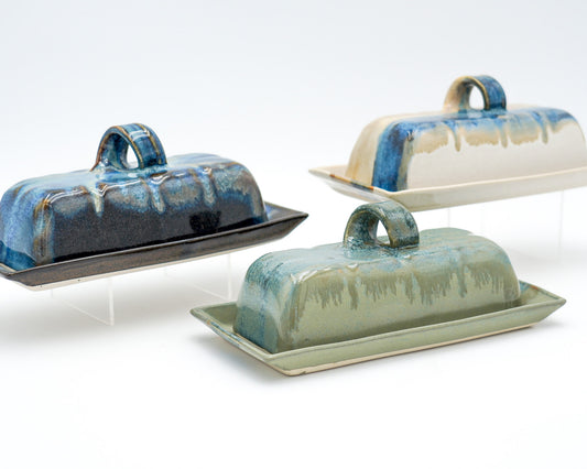 Ceramic Covered Butter Dish: Handmade Pottery with Lid and Handle Glazed to Add Color