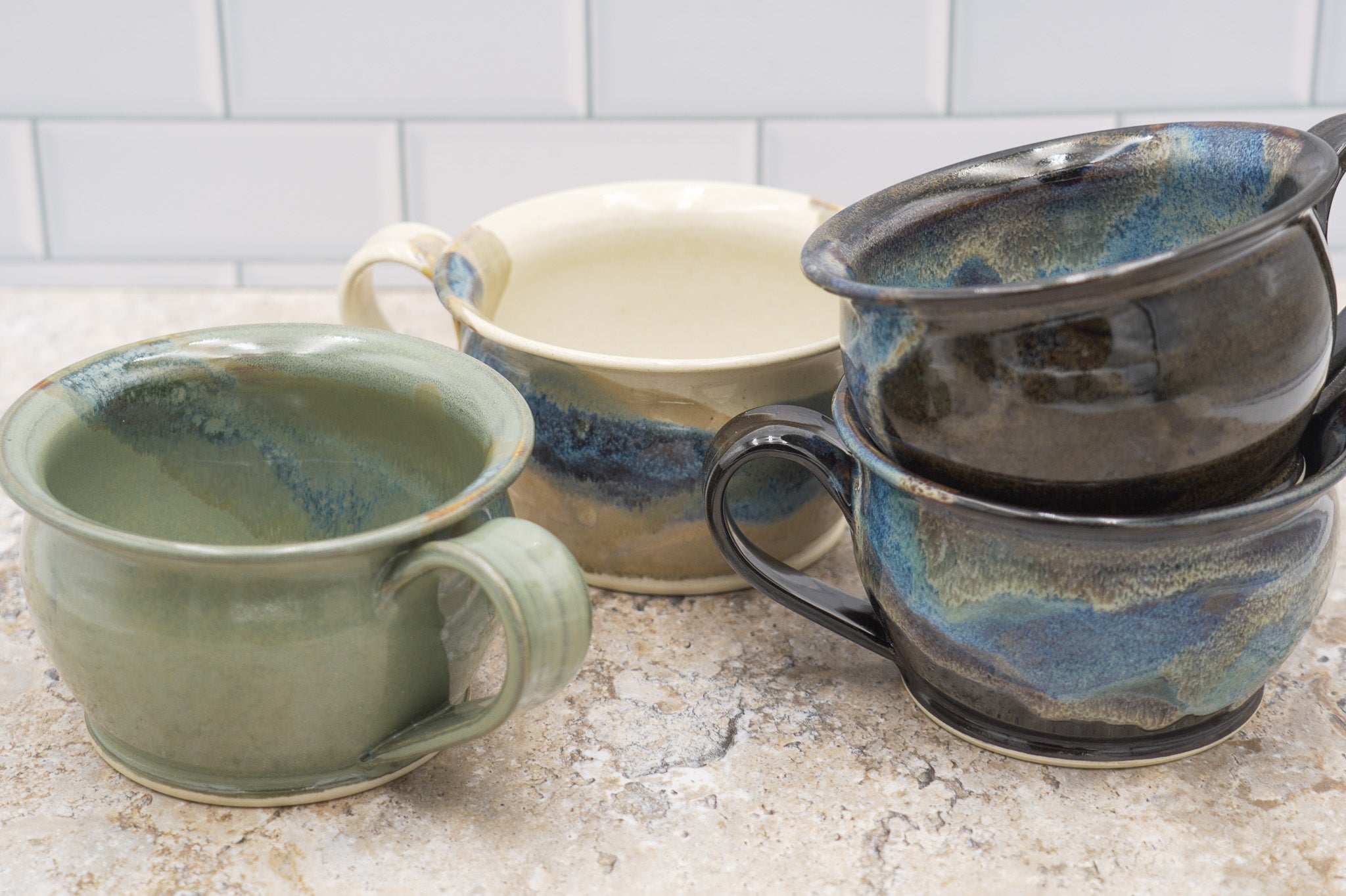 Pottery Soup Mug: Stoneware Ceramic Handled Bowl for Cereal Chili Salad, 20 ounces size