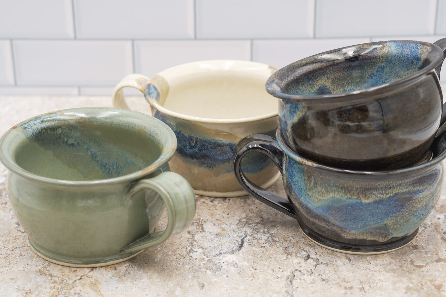 Pottery Soup Mug: Stoneware Ceramic Handled Bowl for Cereal Chili Salad, 20 ounces size