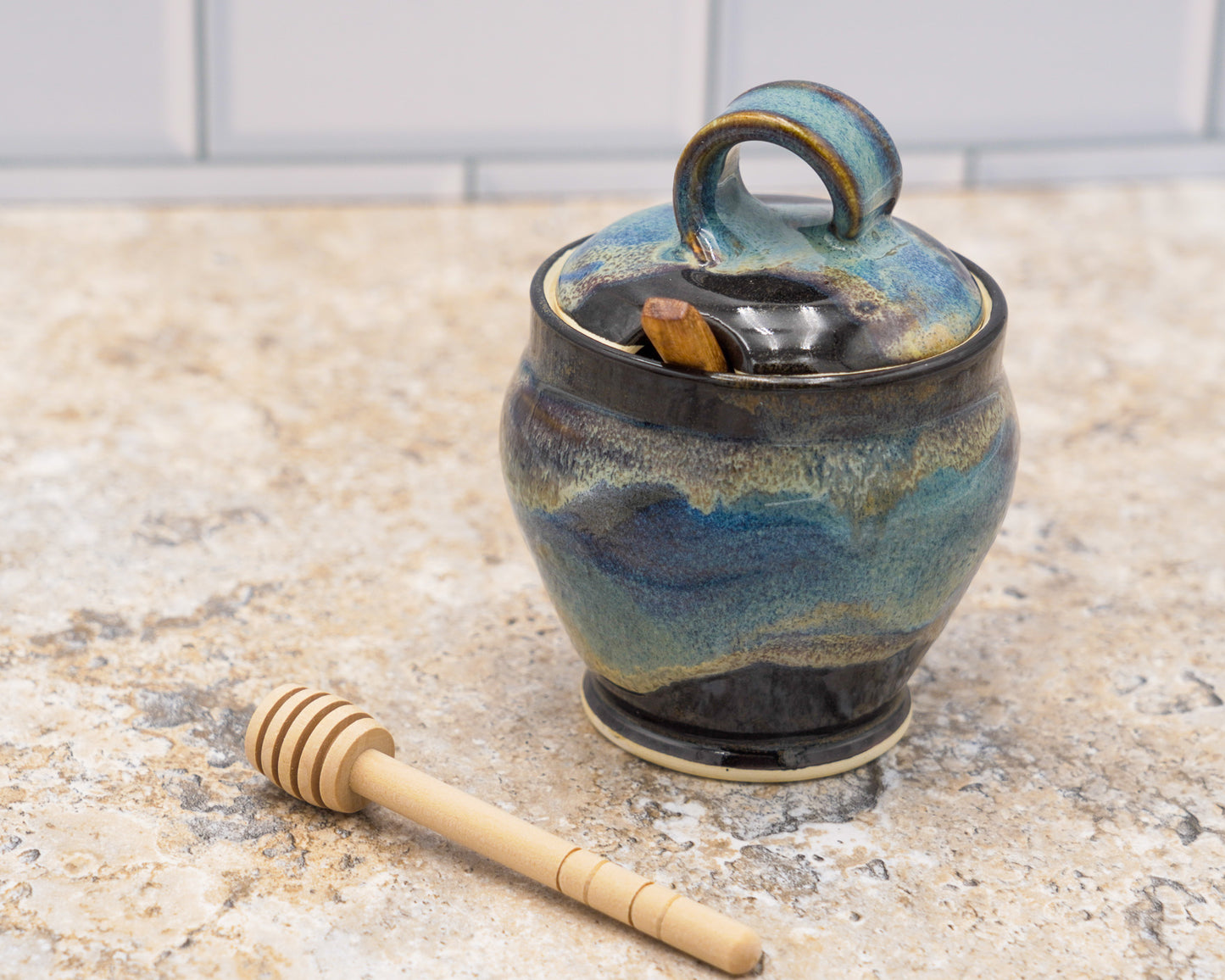Lidded Pottery Sugar Bowl, Salt Cellar, or Honey Jar: Handmade Stoneware Ceramic Pot
